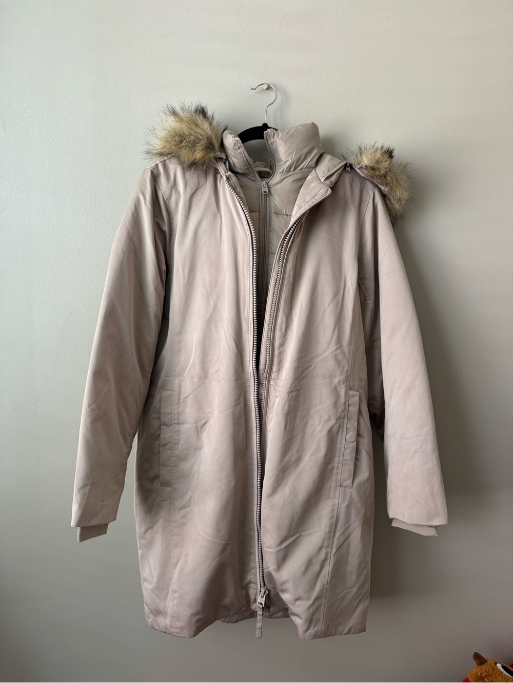 Abercrombie & Fitch Cream Quilted Hooded Puffer Jacket with Removable Fur Hood